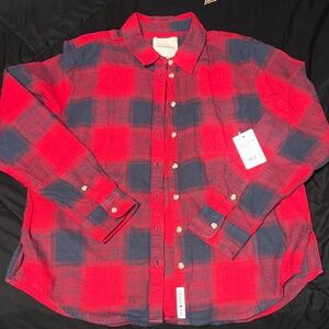 Lucky Brand Red and Blue Plaid Women's Button-Down Shirt